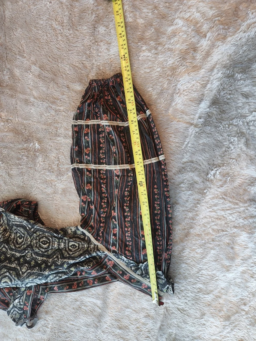 Bohemian Square-Neck Mixed Print Blouse - Black with Rust Accents